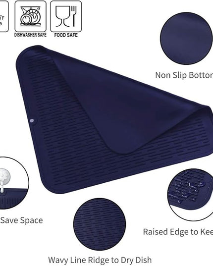 Silicone Dish Drying Mat for Multiple Usage,Easy clean,Eco-friendly,Heat-resistant Silicone Mat for Kitchen Counter or Sink,Refrigerator or Drawer Liner Navy Blue XL 18 inches x 16 inches