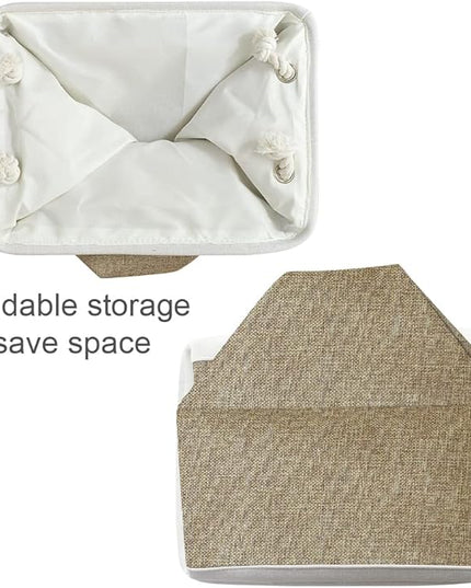 TheWarmHome Organization and Storage Basket for Gifts Empty - 16x12x12 inch Cube Storage bin 3 Pack Fabric Storage Cubes, Collapsible Baskets for Organizer Closet Cloth Gift Toy (White & Khaki)