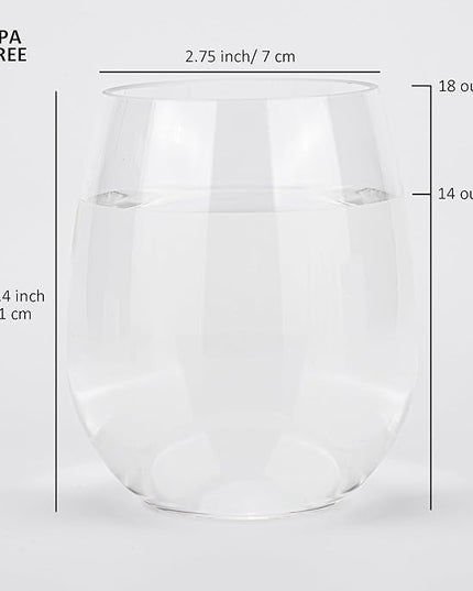 KOXIN-KARLU Classic 18-ounce Acrylic Stemless Wine Glasses, Unbreakable Mixed Drinkware Plastic Tumbler, set of 8 Clear