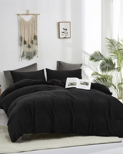 CLOTHKNOW Black Velvet Twin/Twin XL Comforter Set 3Pcs Black Bedding Comforter Sets Fluffy Soft Cozy Black Comforter with 2 x Pillowcases