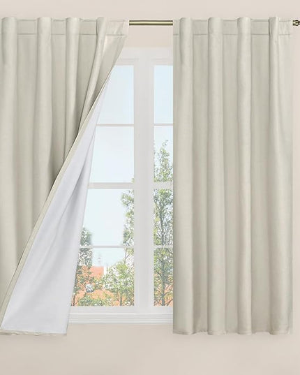LAMIT Full Blackout Window Linen Curtains for Bedroom, 54 Inches Thermal Bedroom Drapes Back Tab and Rod Pocket Privacy Protected Burlap Panels with White Liner, 2 Panels, 38 x 54 Inch, Stone