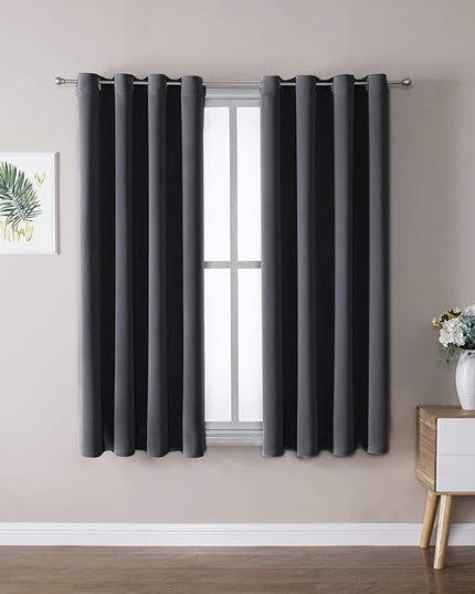 ChrisDowa Grommet Room Darkening Curtains for Bedroom and Living Room - 2 Panels Set Thermal Insulated Blackout Curtains (Dark Grey, 52W x 45L)