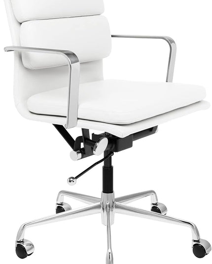 Laura Davidson Furniture SOHO II Padded Management Office Chair - Mid Back Desk Chair with Arm Rest, Swivel & Cushion Availability, Made of Faux Leather, White, Computer Chair