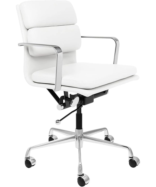 Laura Davidson Furniture SOHO II Padded Management Office Chair - Mid Back Desk Chair with Arm Rest, Swivel & Cushion Availability, Made of Faux Leather, White, Computer Chair