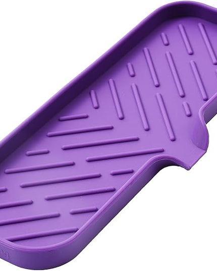 Silicone Bathroom Soap Dishes with Drain Spout-Bathroom and Kitchen Sink Organizer,Sponge Holder,Dish Soap Tray,Perfect for Dispenser,Scrubber,Bottle,Cup on Sink or Counter-Purple 12"×4"