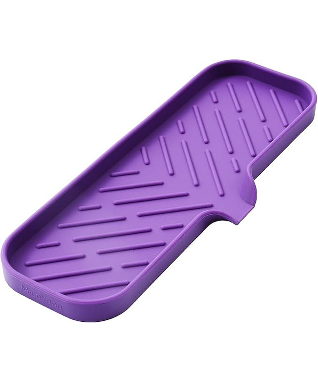 Silicone Bathroom Soap Dishes with Drain Spout-Bathroom and Kitchen Sink Organizer,Sponge Holder,Dish Soap Tray,Perfect for Dispenser,Scrubber,Bottle,Cup on Sink or Counter-Purple 12"×4"