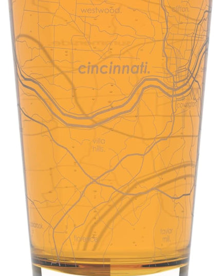 Well Told Engraved Cincinnati Ohio Map Pint Glass, Etched Beer Gift (16 oz, Clear) City Map Pint, Custom City Glassware, Gifts For Beer Lovers