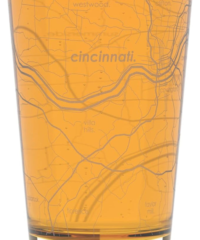 Well Told Engraved Cincinnati Ohio Map Pint Glass, Etched Beer Gift (16 oz, Clear) City Map Pint, Custom City Glassware, Gifts For Beer Lovers