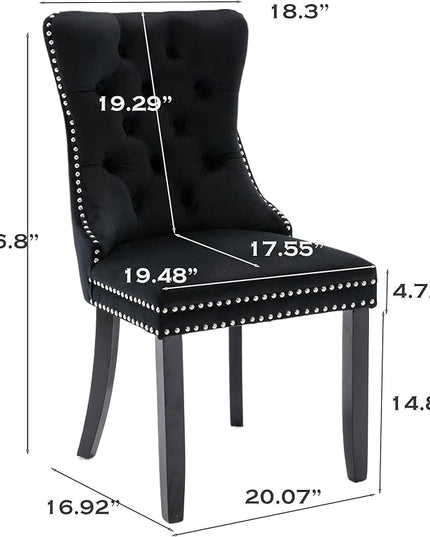SoarFlash Velvet Dining Chairs Set of 2, Tall Back Side Chair, Modern Upholstered High-end Tufted Side Chair with Button Back Ring, Solid Wood Legs (Black)