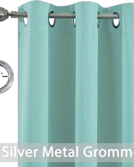 Yakamok 36 Inch Blackout Curtains Panels with Grommets, Aqua Room Darkening Thermal Insulated Window Drapes for Living Room/Bedroom, W52 x L36, Aqua, 2 Panels