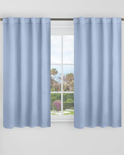 BGment 40 Inch Length Blackout Curtains for Cafe - 38 x 40 inch Short Window Curtains Rod Pocket and Back Tab Thermal Insulated Room Darkening Curtains for Kitchen Bathroom, 2 Panels, Spa Blue