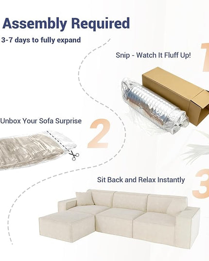 Cloud Couch Sectional, Comfort Chenille Boneless Couch for Living Room, Memory Foam Deep Seat Modular Sectional Sofa Compression Floor Sofa, No Assembly Required