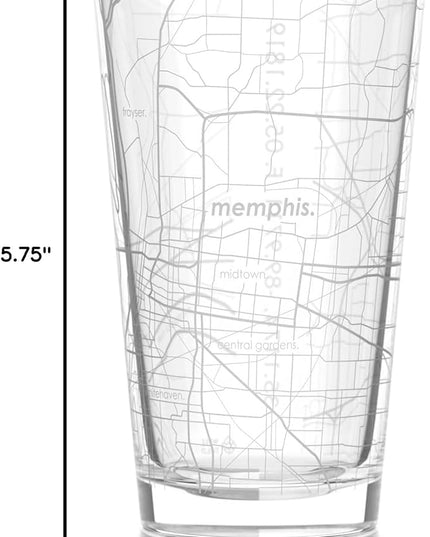 Well Told Engraved Memphis Tennessee Map Pint Glass, Etched Beer Gift (16 oz, Clear) City Map Pint, Custom City Glassware, Gifts For Beer Lovers
