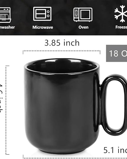 vicrays Ceramic Coffee Mug Set - 18 Ounce Large Stoneware Mug for Men Women - Unique Glazed Porcelain Mugs with Handle for Coffee Latte Tea Milk Cocoa - Set of 4 (Black)