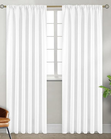 BGment Rod Pocket and Back Tab White Curtains for Bedroom - Thermal Insulated Room Darkening Curtains for Living Room, 2 Window Curtain Panels (52 x 90 Inch, Pure White)