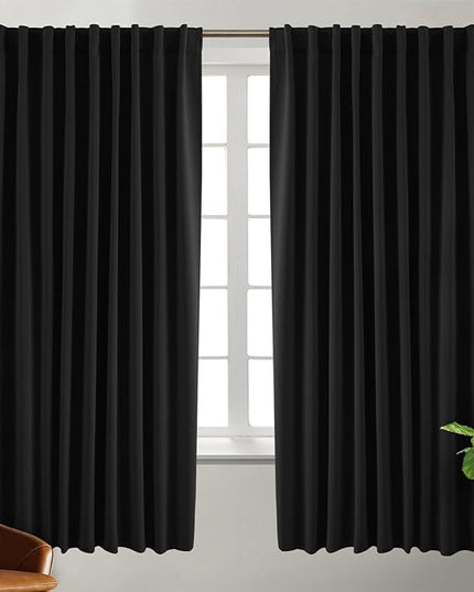 BGment Black Blackout Curtain for Bedroom - (70 x 63 inch) Rod Pocket and Back Tab Thermal Insulated Room Darkening Curtains for Living Room, 2 Window Curtain Panels