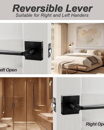 KAMOTA Privacy Door Levers, 5 Pack Matte Black Door Handles, Interior Keyless Door Lock, Left and Right Hand Reversible Doorknob, for Bed and Bathroom