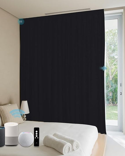 SmartWings Automatic Curtain Opener with Drapery, Motorized Vertical Blinds with Remote, Electric Closet Doors Sliding Panels Compatible with Alexa Google Homekit, 90% Blackout Sesame Black