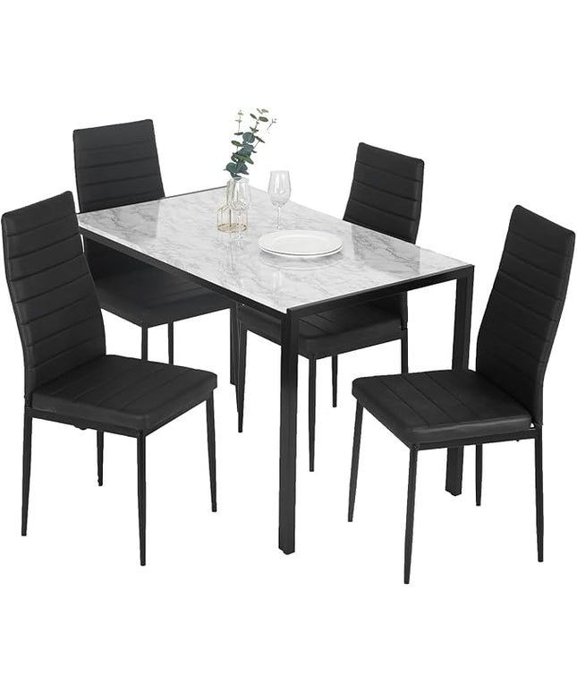 FDW Dining Table Set Dining Room Table Set for Small Spaces Kitchen Table and Chairs for 4 Table with Chairs Home Furniture Rectangular Modern (White Marble)