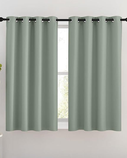 NICETOWN Blackout Curtains 54 inch Length for Bedroom - Grommet Thermal Insulated Solid Window Treatments Room Darkening Drapes for Kids Room/Laundry, Sage Green, W46 x L54, Set of 2