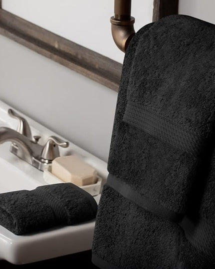 Superior Egyptian Cotton Pile 3 Piece Towel Set, Includes 1 Bath, 1 Hand, 1 Face Towel/Washcloth, Ultra Soft Luxury Towels, Thick Plush Essentials, Guest Bath, Spa, Hotel Bathroom, Black