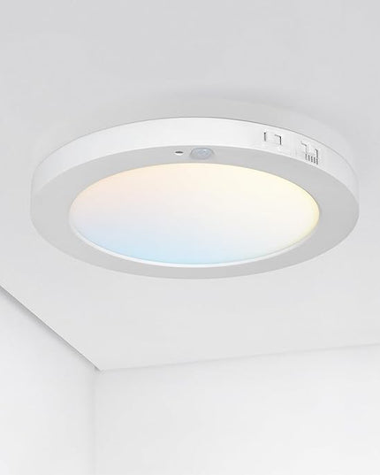 ASD LED 9" Round Flush Mount Ceiling Light Fixture, Low Profile Surface Lighting | 5CCT, Motion Sensored, Ultra-Thin, ETL Listed | 15W 1300LM 2700-6000K 120V | Kitchen, Bedroom, Hallway Lamp | White