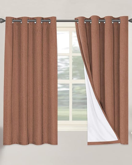 H.VERSAILTEX Linen Blackout Curtains 63 Inches Long 100% Blackout Thermal Insulated Textured Linen Look Curtain Draperies Anti-Rust Grommet, Energy Saving with White Liner, 2 Panels, Washed Spice
