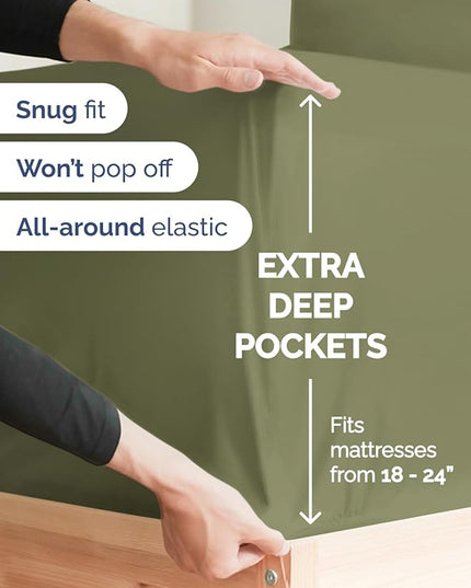 Extra Deep Twin Sheet Set - 4 Piece Breathable & Cooling Sheets - Hotel Luxury Bed Sheets Set - Easy & Secure Fit - Soft, Wrinkle Free & Comfy Sheets Set - Sage Green Sheet Set with Extra Deep Pockets