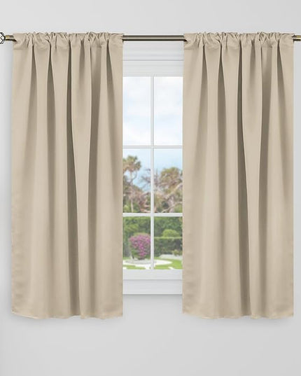 BGment Champagne Blackout Curtains 48 Inch Length for Cafe - 34 x 48 inch Room Darkening Curtains Thermal Insulated Rod Pocket and Back Tab Short Curtain for Bedroom/Kitchen Window, Set of 2 Panels