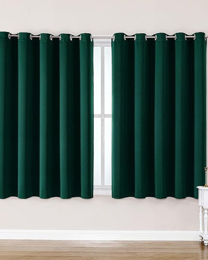 ChrisDowa Blackout Curtains 70 inches Wide for Bedroom - 2 Panels Set Extra Wide Grommet Thermal Insulated Room Darkening Curtains for Living Room (Forest Green, 70 x 63 Inch)