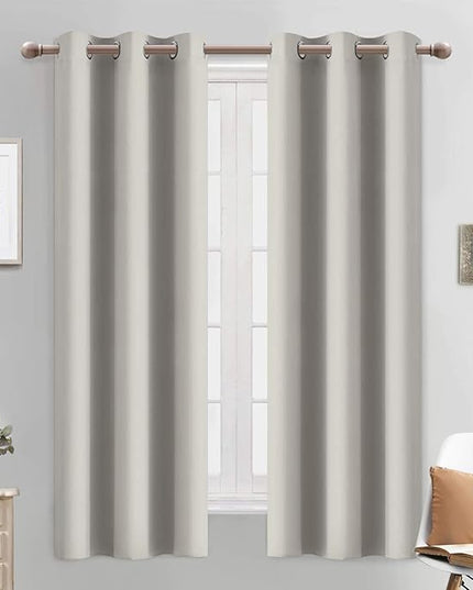 Yakamok Light Blocking Window Curtains Thermal Insulated Room Darkening Drapes for Bedroom,Solid Grommet Top Window Panels, 38x63 Inch, Light Beige, One Pair