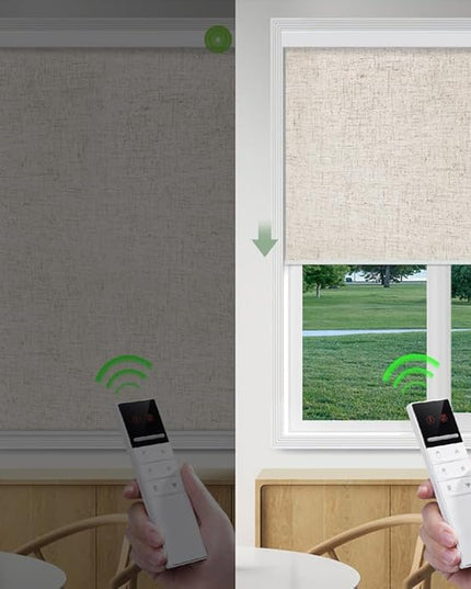 ZSHINE Motorized Blackout Window Blinds Customize Width Remote Control Wireless and Rechargeable Window Roller Shades for, Home, Office, Hotel, Restaurant and Cinema(82067K)