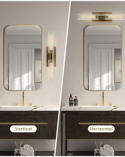 YUYI Brass Wall Sconces Set of Two, 22.8'' Gold Bathroom Sconces Wall Decor with Clear Glass Shade, Indoor Vanity Wall Lights for Bathroom Living Room Bedroom Hallway Fireplace Staircase