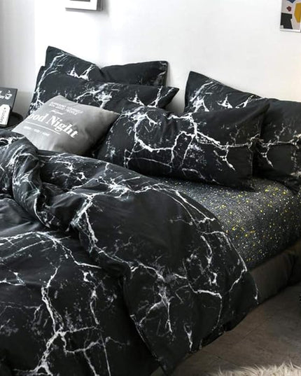 CLOTHKNOW Black Marble King Size Comforter Set 3Pcs Black White Bedding Comforter Sets All Season Black Comforter Abstract Comforter with 2 x Pillow Cases