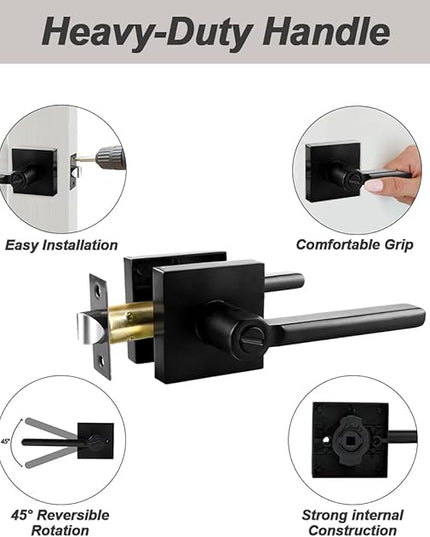 KAMOTA Privacy Door Levers, 5 Pack Matte Black Door Handles, Interior Keyless Door Lock, Left and Right Hand Reversible Doorknob, for Bed and Bathroom