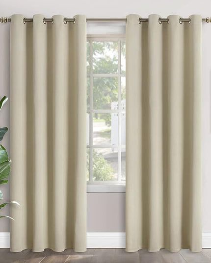 YoungsTex Beige Blackout Curtains 90 Inches Length for Bedroom - Thermal Insulated with Grommet Room Darkening Drapes for Window Privacy, 2 Panels, 52 x 90 Inch