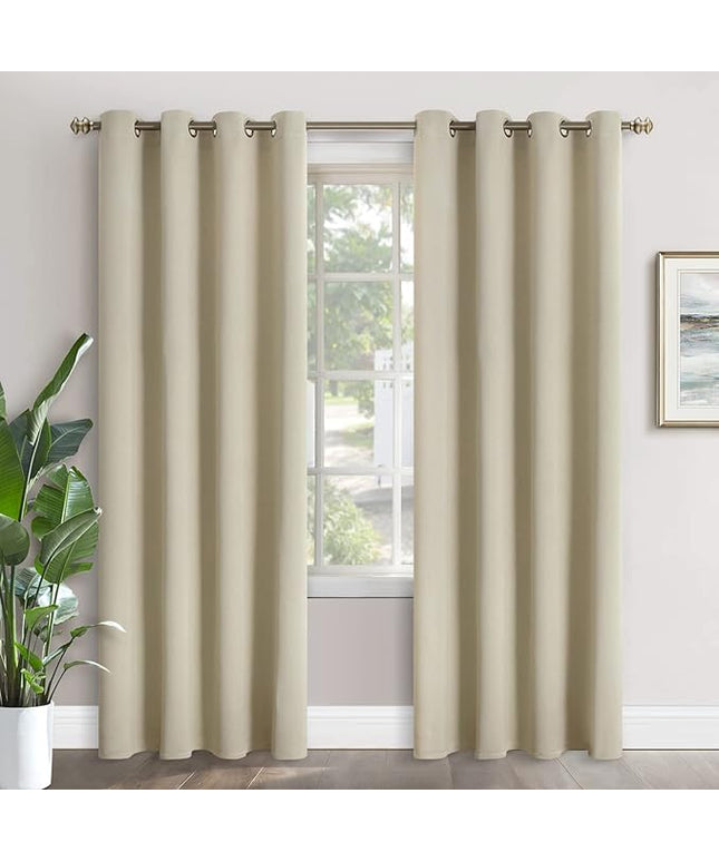 YoungsTex Beige Blackout Curtains 90 Inches Length for Bedroom - Thermal Insulated with Grommet Room Darkening Drapes for Window Privacy, 2 Panels, 52 x 90 Inch