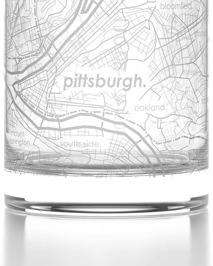 Well Told Engraved Pittsburgh Pennsylvania Map Rocks Glass, Old Fashioned Whiskey Glass (11 oz, Clear) Etched Whiskey Glass, Gifts For Whiskey Lovers