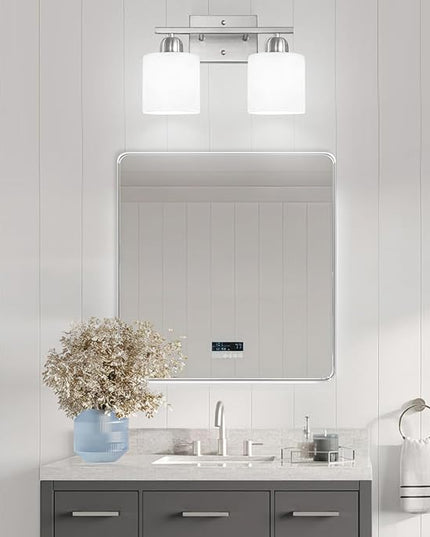 Brushed Nickel Bathroom Light, 2 Light Bathroom Vanity Light Brushed Nickel, Vanity Lamp with Milky White Frosted Glass Shades, E26 Socket