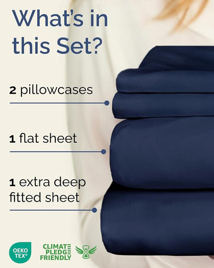 Extra Deep Twin Sheet Set - 4 Piece Breathable & Cooling Sheets - Hotel Luxury Bed Sheets Set - Easy & Secure Fit - Soft, Wrinkle Free & Comfy Sheets Set - Navy Blue Sheet Set with Extra Deep Pockets