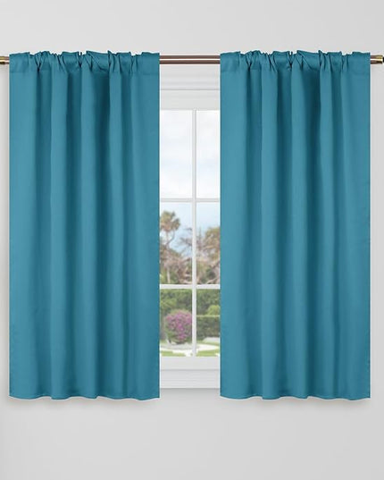 BGment 40 Inch Length Blackout Curtains for Cafe - 38 x 40 inch Short Window Curtains Rod Pocket and Back Tab Thermal Insulated Room Darkening Curtains for Kitchen Bathroom, 2 Panels, Peacock Blue
