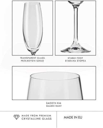 Krosno Crystal Champagne Flutes, Set of 6, 6.8 oz, Venezia Collection, Lead-Free Glass, Flutes for Prosecco, Sparkling Wine, Champagne and Mimosas, Dishwasher Safe, Made in Europe
