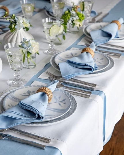 Solino Home Linen Placemats Set of 4 - Classic Hemstitch White Placemats 14 x 19 Inch - 100% Pure Linen Table Mats for Winter, Christmas, Holiday, New Year