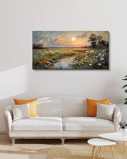 hyidecorart Canvas Wall Art For Living Room Wall Decor For Bedroom Office Decorations Vintage Farmhouse Wildflower Wall Paintings Nature Landscape Picture Artwork Aesthetic Home Decor Ready To Hang