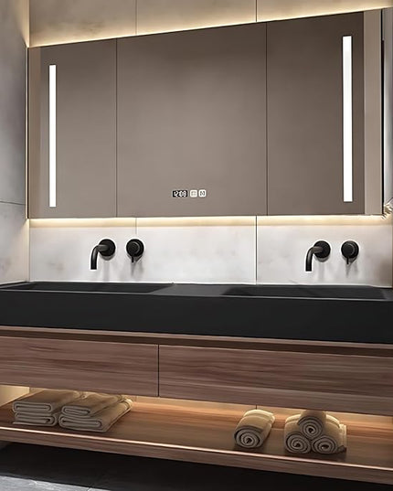 Luxury Bathroom Vanities, Defogging LED Lighted Mirror, Bathroom Cabinet with Solid Wood & Double Integrated Sink, Bathroom Vanity (Dark Brown, 76'')