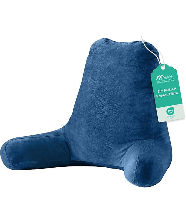 Sasttie 25-inch Reading Pillows for Sitting in Bed Adult, Jumbo Velvet Back Pillow Bed Sitting Up, XL High Back-Rest Support Cushion for Sit Up on Couch & Floor, Oeko-Tex Certified, Navy