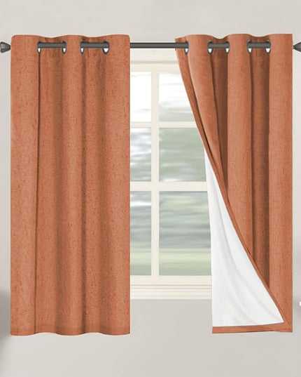 H.VERSAILTEX 100% Blackout Curtains for Bedroom Thermal Insulated Linen Textured Curtains Heat and Full Light Blocking Drapes Living Room Curtains 2 Panel Sets, Orange, 42x63 Inch