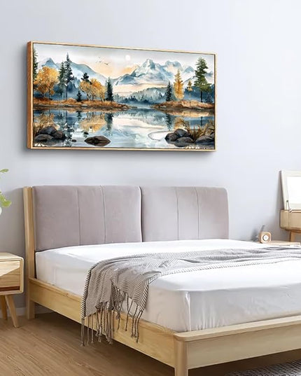 ERQINHUA Wall Art Living Room Canvas Wall Decor for Bedroom Modern Office Decoration Abstract Watercolour Painting Tree Lakeside Landscapes Wall Printed Paint Home Decor Poster Wood Framed 20x40 In
