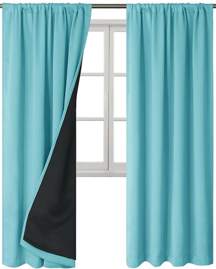BGment 100% Blackout Curtains for Bedroom 84 Inch Length, Full Room Darkening Curtains for Living Room Rod Pocket with Thermal Insulated Liner, Each Window Curtains 2 Panels, 42 x 84 Inch, Aqua