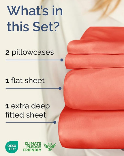 Extra Deep Twin XL Sheet Set - 4 Piece Breathable & Cooling Sheets - Hotel Luxury Bed Sheets Set - Easy & Secure Fit - Soft, Wrinkle Free & Comfy Sheets Set - Coral Sheet Set with Extra Deep Pockets